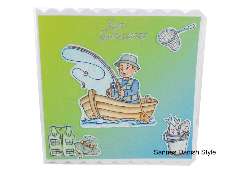  - Geburtstagskarte für Angler, Anglerkarte, vielleicht auch Ruhestandskarte, Boat, See, in der Natur, die Karte ist  ca. 15 x 15 cm