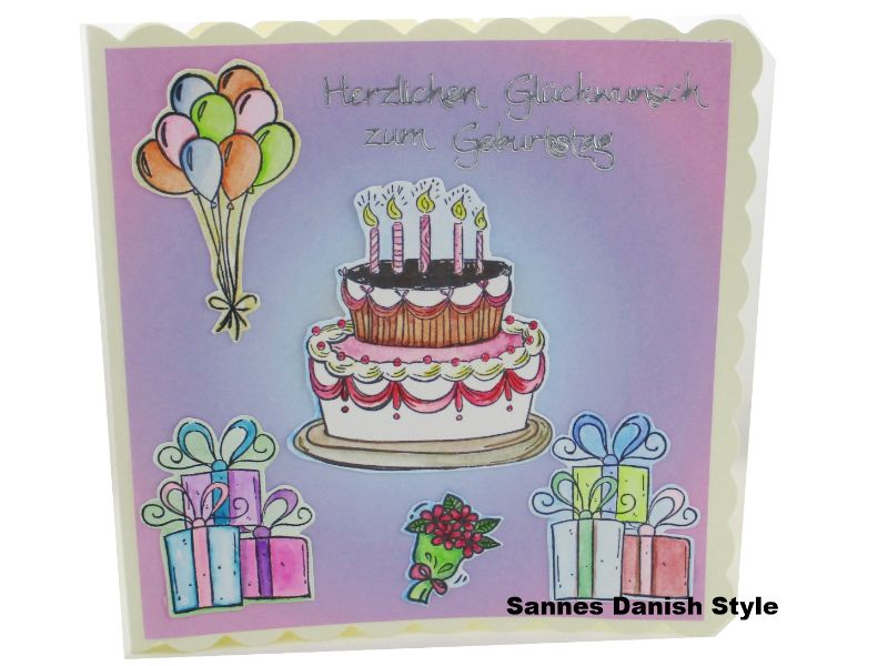  - Neutrale Geburtstagskarte mit Torte, Blumenstrauß, Geschenke und Ballons, für Groß und Klein, schöne Geburtstagskarte, die Karte ist ca. 15 x 15 cm