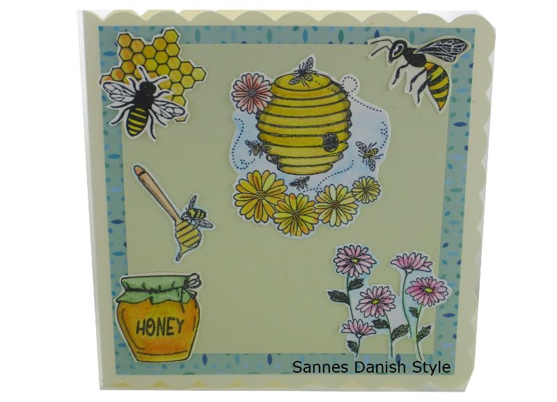  - Grußkarte mit Bienen, für Imker, Bienenzüchter, für Imker mit Bienen, Bienenstock,  Blumen und Honig, ca. 15 x 15 cm