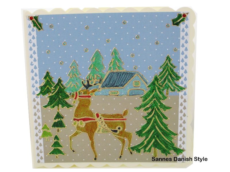  - Weihnachtslandschaft, Aquarellkarte, Weihnachtskarte, Weihnachtskarte mit Sticker, mit Marker koloriert, die Karte ist ca. 15 x 15 cm