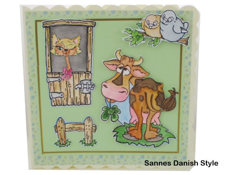  - Geburtstagskarte mit Kuh und Katze, Landleben, Aquarellkarte mit Kuh und Katze auf eine Wiese, die Karte ist ca. 15 x 15 cm