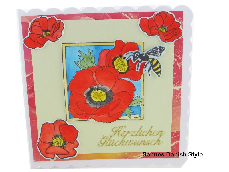  - 3D Geburtstagskarte mit Blumen, 3D Geburtstagskarte, Mohnblumen, Glückwünsche mit Blumen, Blumengruß für die Frau, schöne Blumen, die Karte ist 15 x 15 cm 