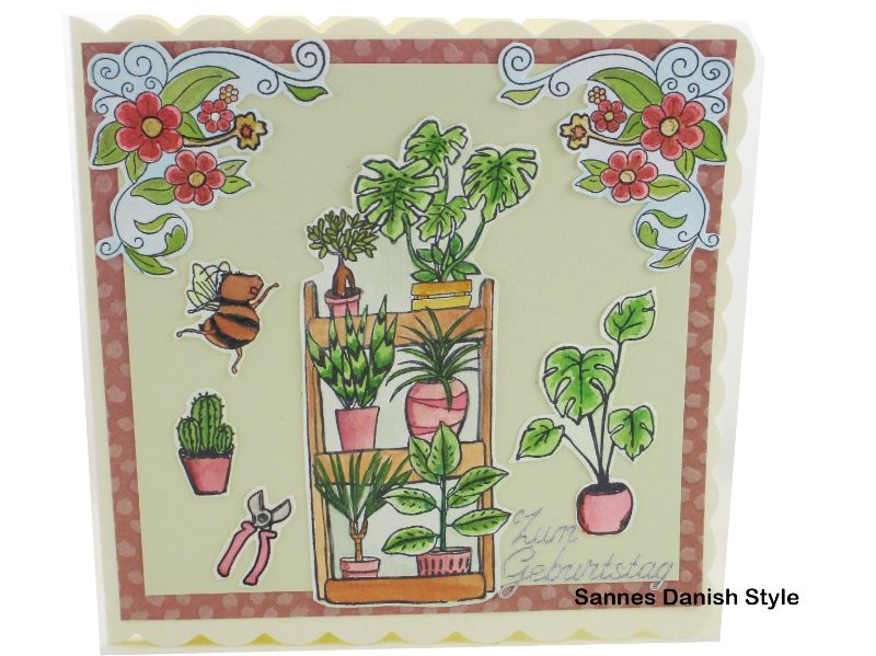  - Geburtstagskarte, 3D Grußkarte für Pfanzenfreunde, Blumentöpfe und Grünpflanzen, Aquarellkarte, die Karte ist ca. 15 x 15 cm