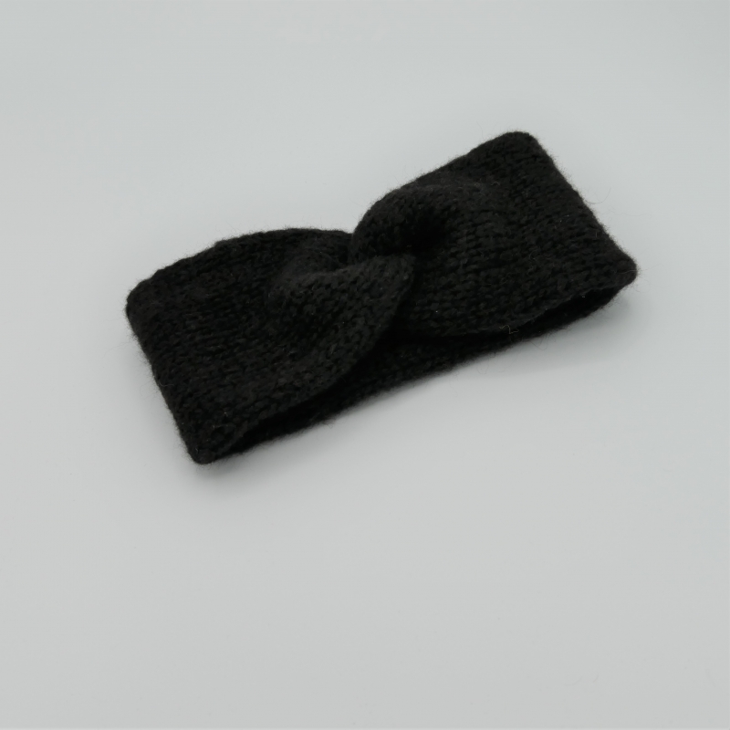  -  Stirnband Modell CARO double mit Kaschmir handgestrickt von zimtblüte schwarz