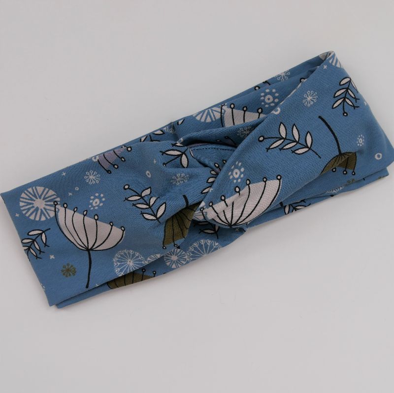  - Turban Stirnband mit SCHIRMCHEN jeansblau Handarbeit von zimtblüte Haarband 