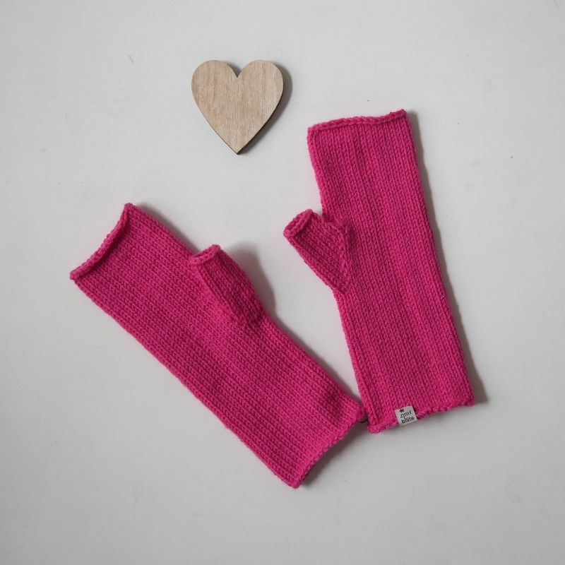  - Fingerlose Handschuhe mit Daumen BASIC in PINK Stulpen aus Wolle handgestrickt von zimtblüte   