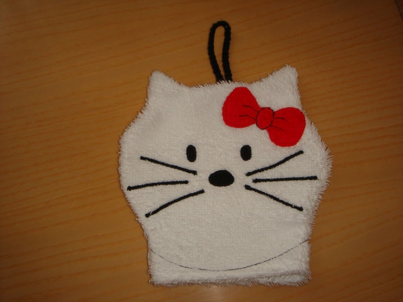  - Waschhandschuh (Waschlappen) Katze mit Schleife 