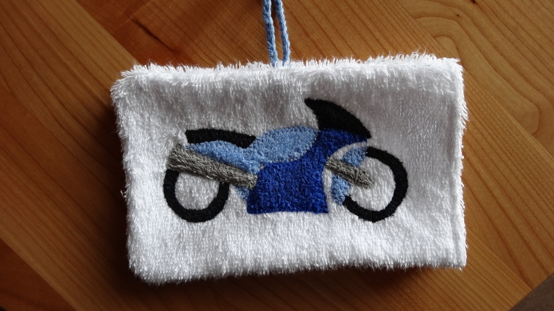  - Waschhandschuh blaues Motorrad für Kinder (Waschlappen)