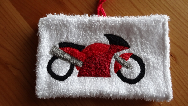  - Waschhandschuh rotes Motorrad für Kinder (Waschlappen)