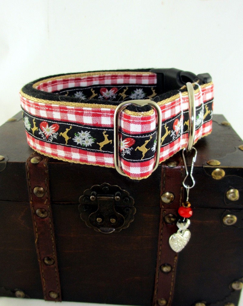  - Hundehalsband Edelweiss Halsband Nylonhalsband Oktoberfest verstellbar mit Klickverschluss Kunststoff oder Metall (Alu)