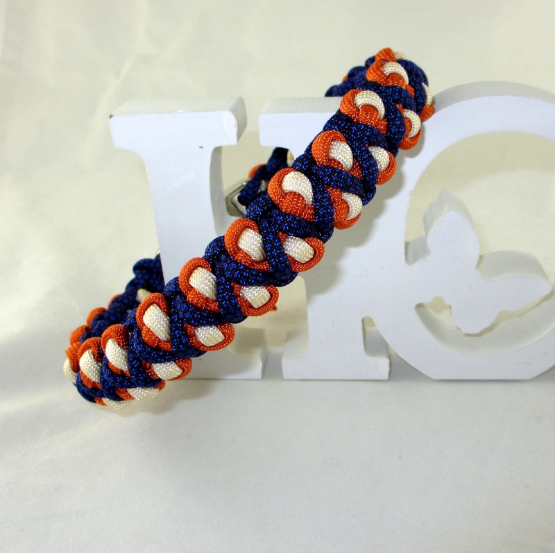  - Hundehalsband Drachenzahn dunkelblau/orange/creme geflochten Paracord Halsband Flechthalsband mit Klickverschluss Metallverschluss wahlweise Zugstopp 
