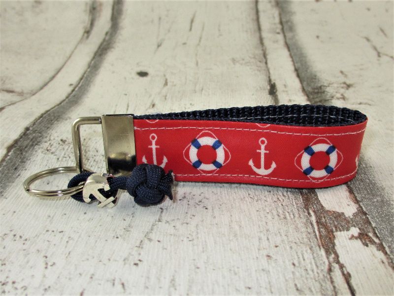  - Schlüsselanhänger Schlüsselband Ahoi maritim rot blau Band Anhänger mit Schlüsselring wasserfest für Mädchen für Frauen für Autoschlüssel 