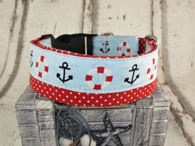  - Hundehalsband Sailor Halsband Hund maritim verstellbar mit Klickverschluss Kunststoff oder Metall wahlweise Zugstopp Verschluss