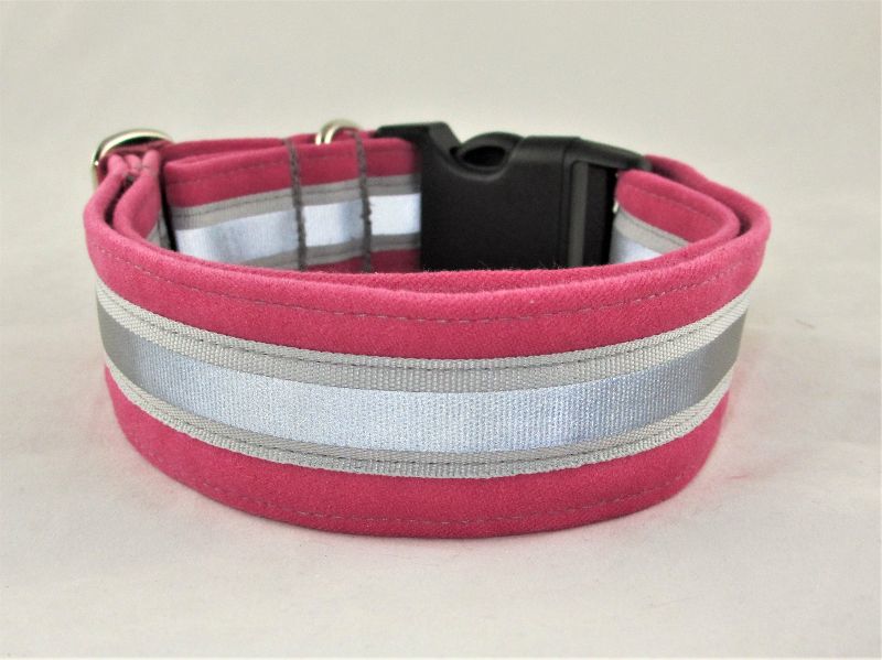  - Hundehalsband Nightwalk pink reflektierend weiches Halsband mit Reflektoren verstellbar Zugstopp wahlweise Klickverschluss Kunststoff oder Metall 