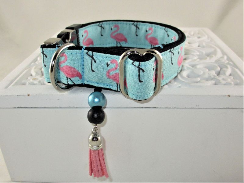  - Hundehalsband Pretty Flamingo Halsband Nylonhalsband Designerhalsband Hund 2,5 cm breit verstellbar mit Klickverschluss Unikat