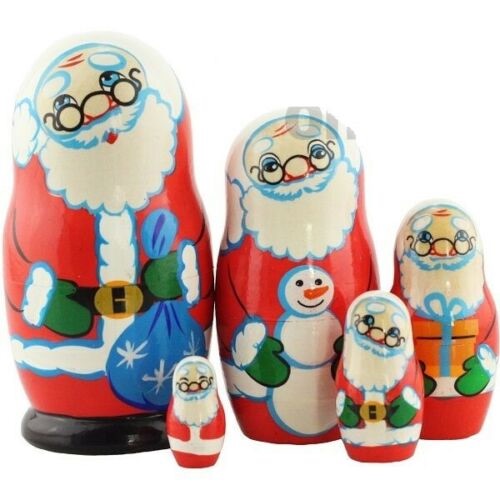  - Handgearbeiteter Santa Claus / Ded Moroz, Holz, 5-er Set, Unikat, 10 cm, # DW 905 