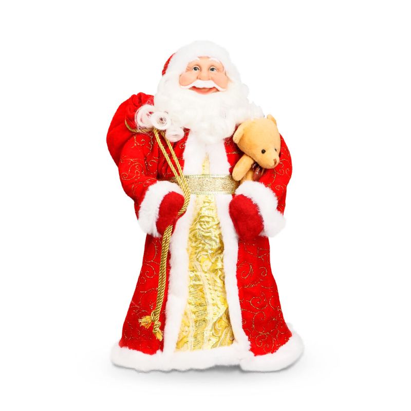  - Weihnachtsmann mit rotem Pelzmantel, handgearbeitet, neu, 27 cm, # P105