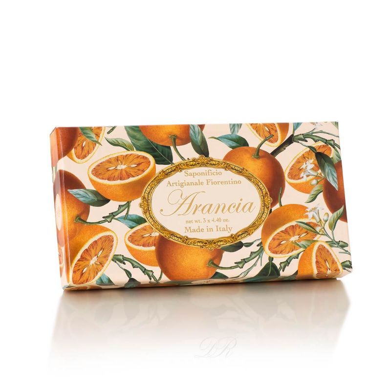  - Geschenkpackung mit 3 handgearbeiteten Bio-Orangenduftseifen aus der Toscana, 3 x 125 Gr. in stilvoller Schachtel