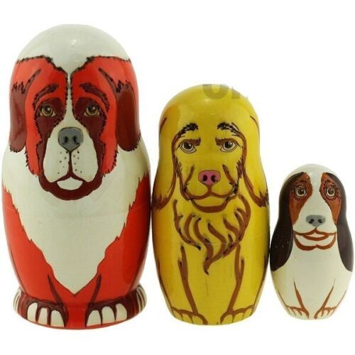  - Handgearbeitete Tier-Matroschka Motiv Hundefamilie, 3-er-Set, aus Holz, Unikat, # VT 11