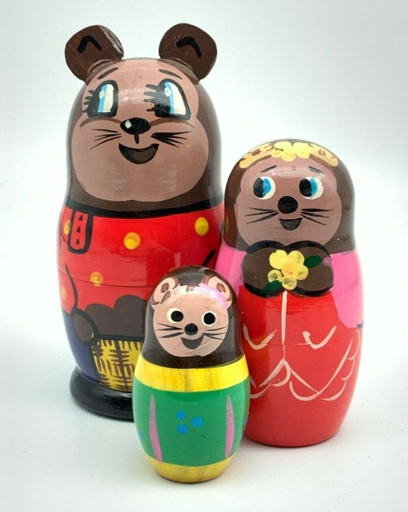  - Handgearbeitete Tier-Matroschka Motiv Bärenfamilie, 3-er-Set, aus Holz, Unikat, # VT 14