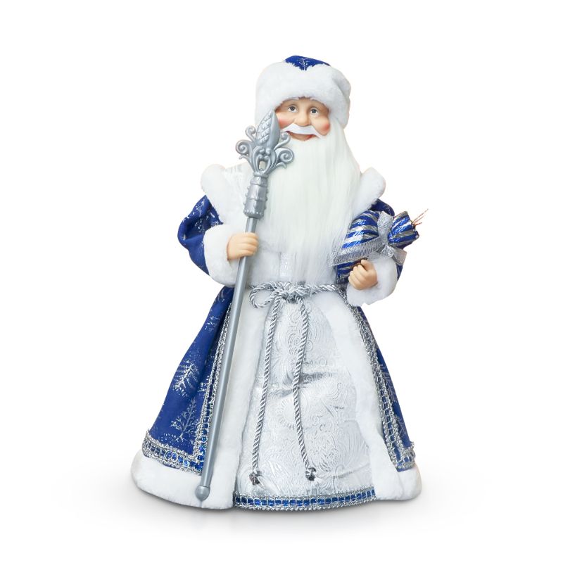  - Weihnachtsmann mit blauem Pelzmantel, handgearbeitet, neu, 50 cm, # P106