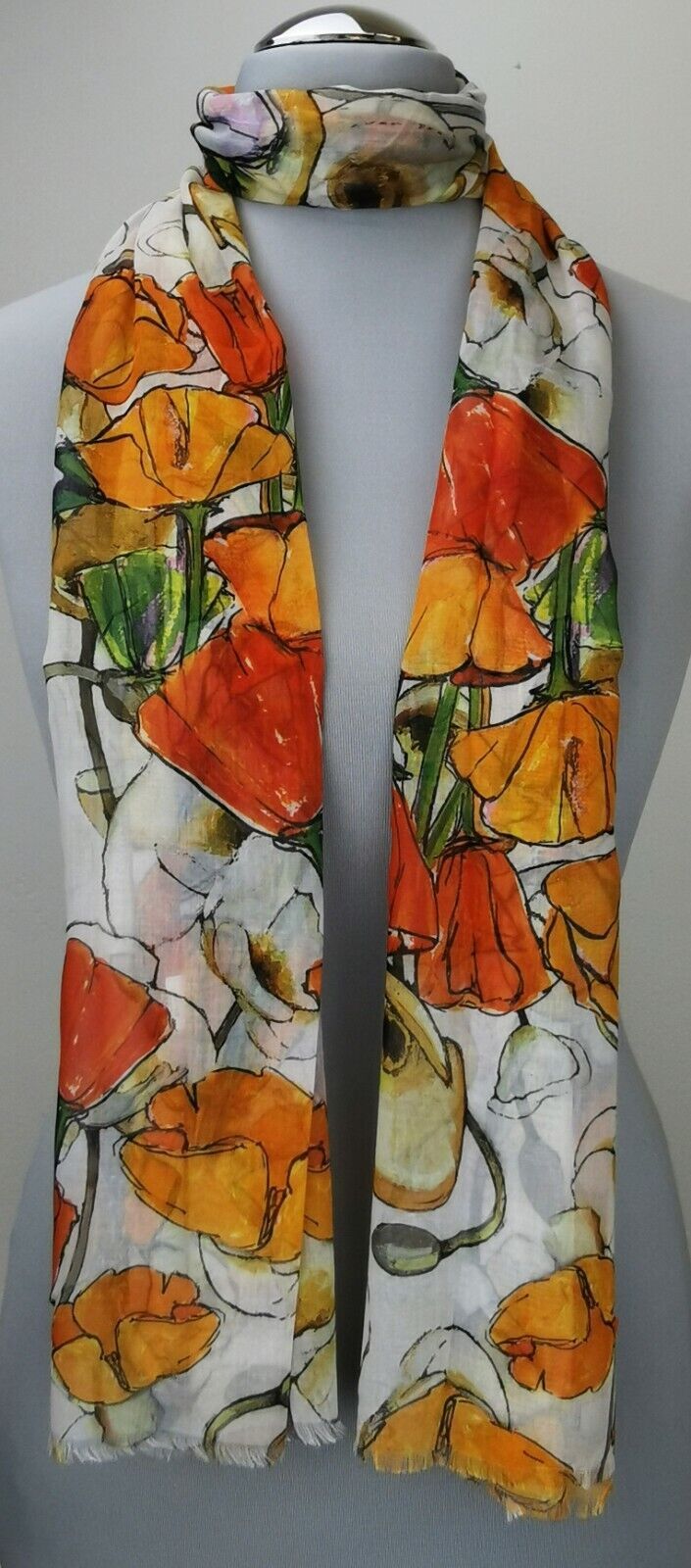  - Leichter Damen-Schal, neu, 170 x 50 cm, weiß mit Blumenmuster, # 2232 