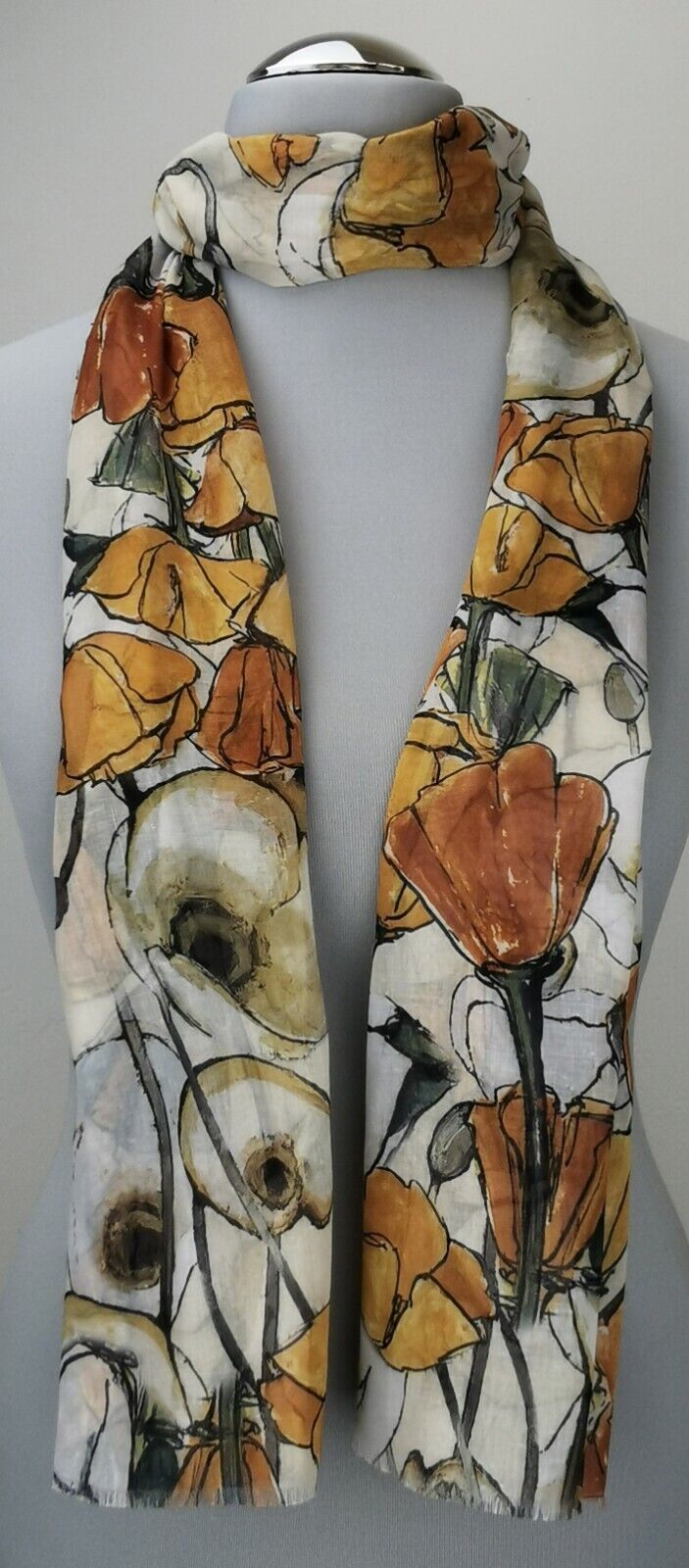  - Leichter Damen-Schal, neu, 170 x 50 cm, beige, mit Blumenmuster, # 2232  