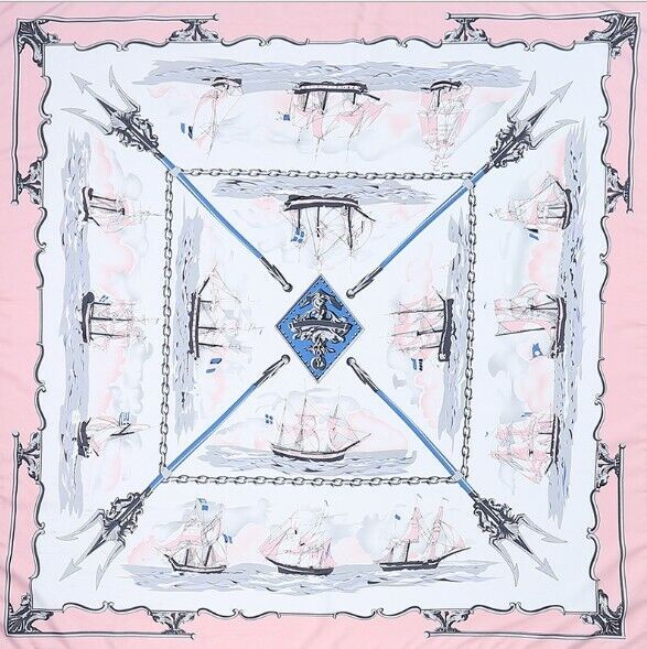  - Damen Seidentuch/Schal//Stola/Multifunktionstuch, Segelschiff rosa-blau, 130x130 cm, # IKA 84