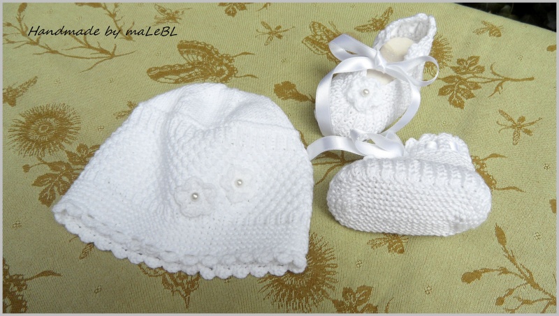  - Babyset,  Taufmütze, Taufschuhe, Taufset aus  Baumwolle handgestrickt kaufen  - 1388
