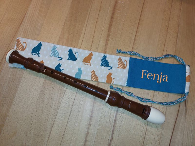  - Flötentasche mit Namen, Flötenbeutel - Katzen personalisierbar  (mit optionalen Zubehörfach / Futter / Halsband)