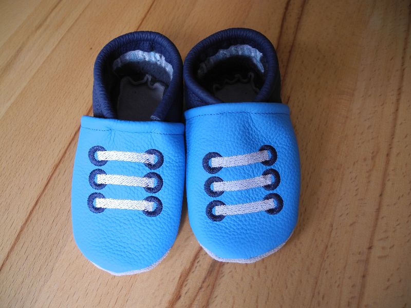  - Babyschuhe mit Namen, Krabbelschuhe, Lederpuschen, personalisierte Lauflernschuhe - Sneakers blau