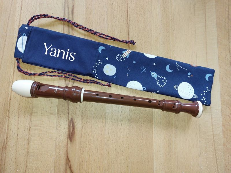  - Flötentasche mit Namen, Flötenbeutel - Weltraum blau  (mit optionalen Zubehörfach / Futter / Halsband)