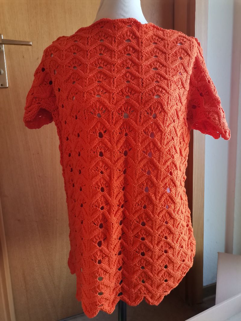  - Damen kurzarm Shirt mit Wellenmuster in orangener Baumwolle Grösse M/L