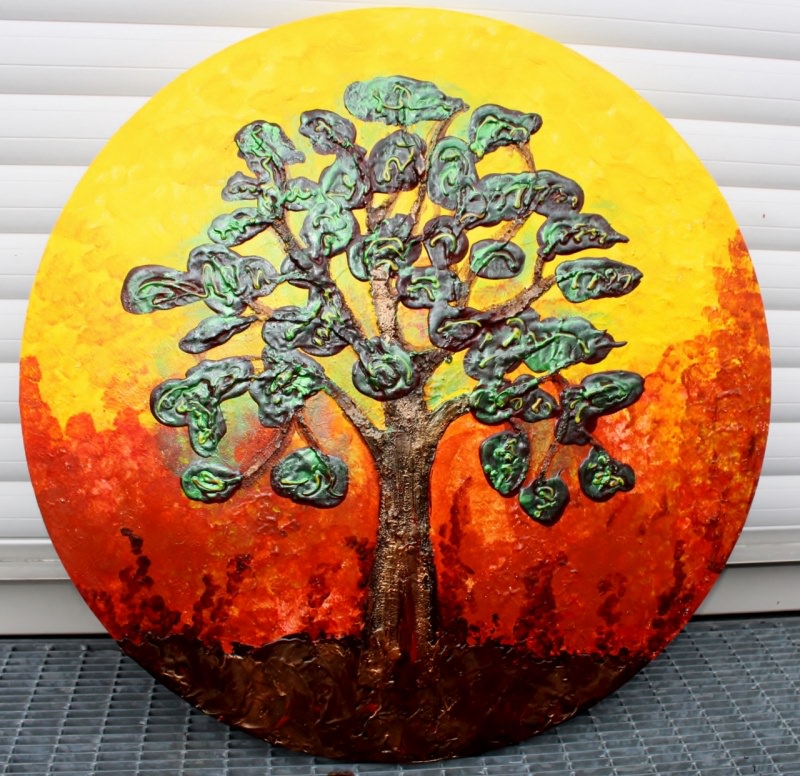  - Acrylbild FEIGENBAUM Gemälde Malerei rundes Gemälde Geschenk Bild abstrakte Kunst abstrakter Baum