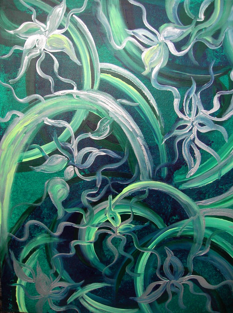  - Acrylbild SILBERORCHIDEEN Acrylmalerei Gemälde Wanddeko abstrakte Kunst  Malerei  abstrakte Blüten Blumen Orchideen