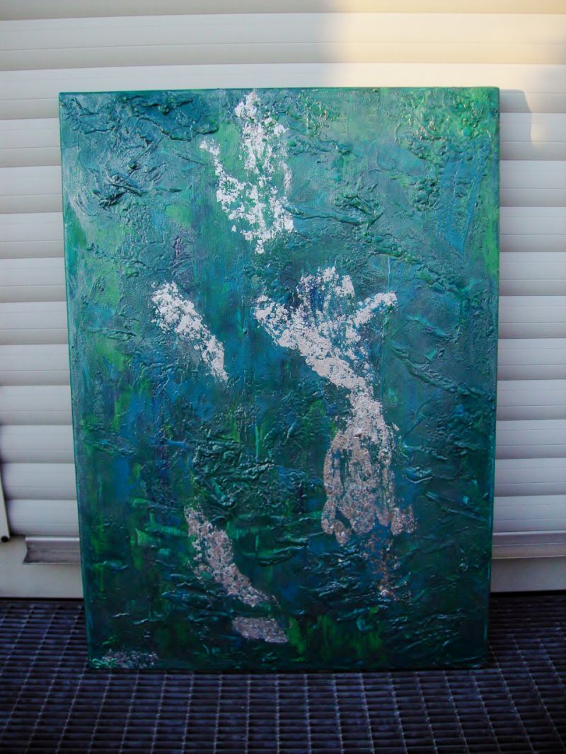  - Acrylbild SILBERGRÜN Acrylmalerei Gemälde abstrakte Kunst Leinwand grünes Bild Malerei  