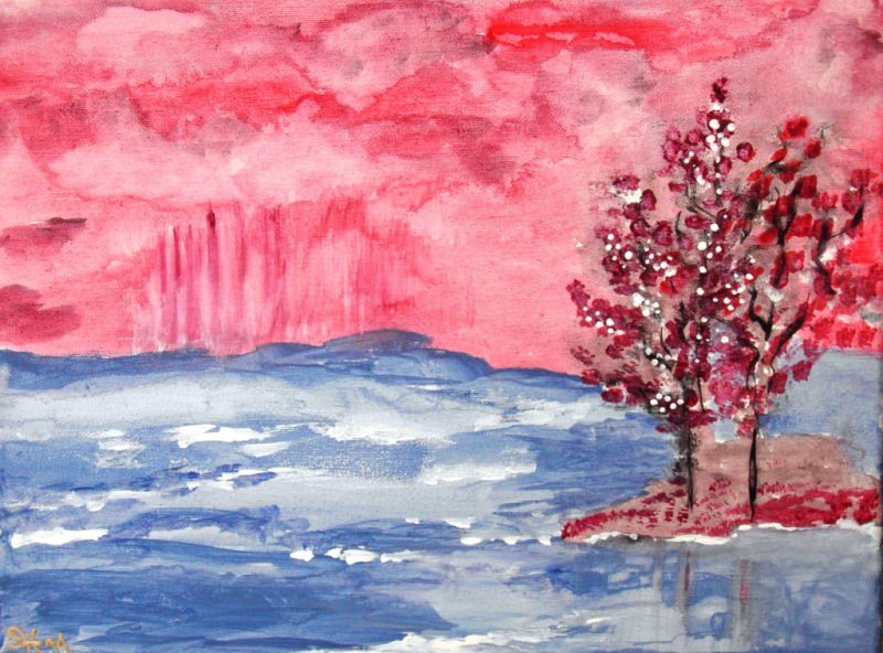  - Acrylbild DER TAG AM SEE Acrylmalerei Gemälde Landschaftsbild Malerei Bild Baum See abstrakte Landschaft