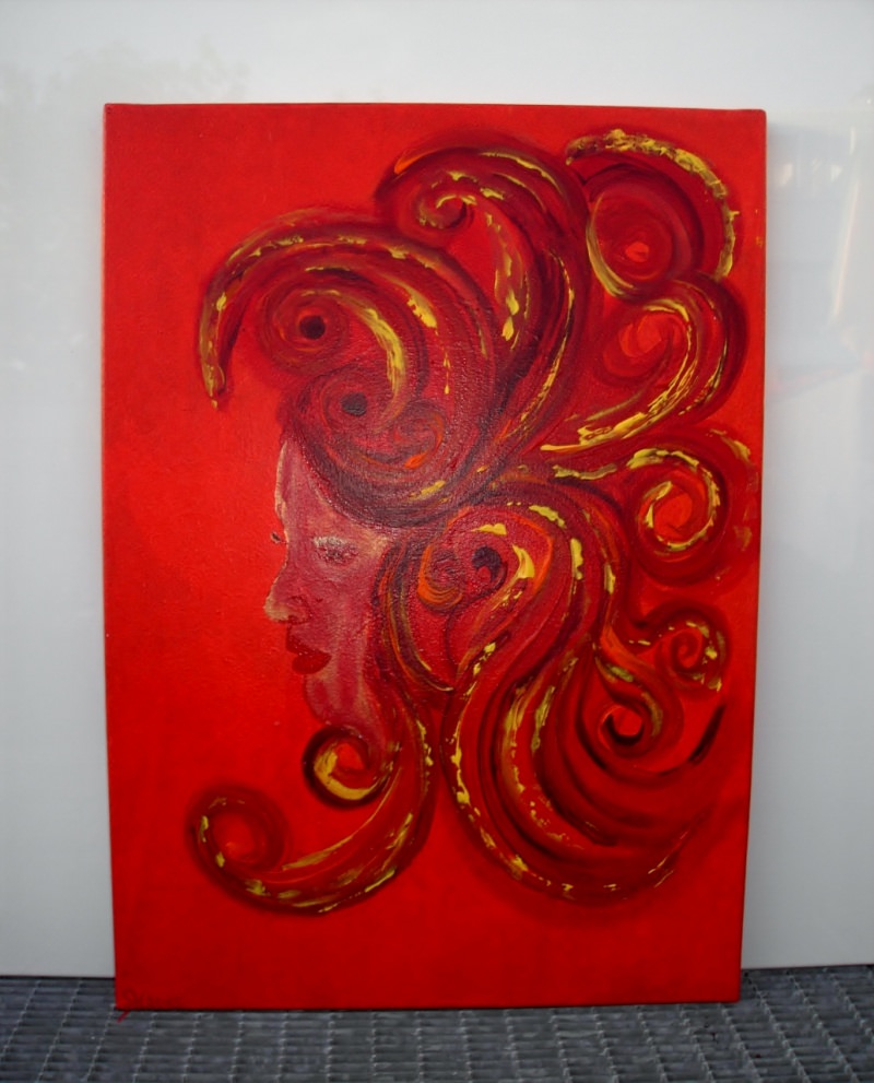  - Acrylbild RED DIVA Acrylmalerei Gemälde abstrakte Kunst Wanddekoration Gesicht Frau Dame 