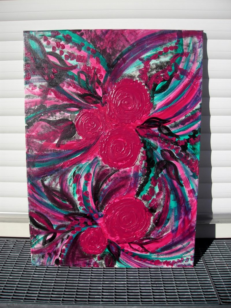  - Acrylbild Magenta Roses Acrylmalerei Gemälde abstrakte Kunst Wanddekoration lila Bild