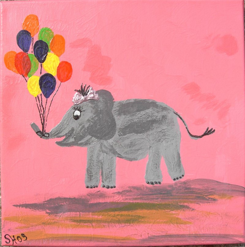  - Acrylbild PAULINE ELEFANTENKIND Acrylmalerei Kinderzimmerbild Kunst Malerei Gemälde auf Leinwand HandarbeitGeschenk zur Geburt Elefant