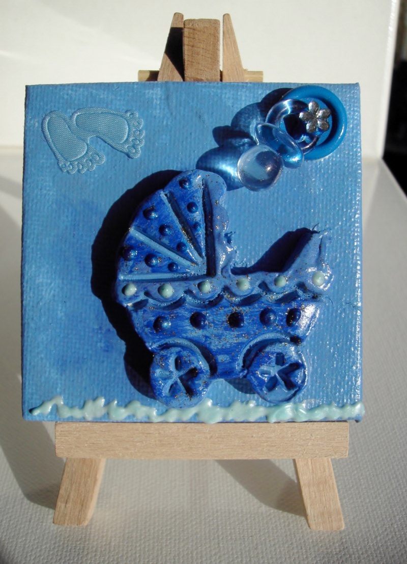  - Minibild Kinderwagen blau Taufgeschenk für Jungen Geschenk zur Geburt Babyparty Minibild Acrylbild  