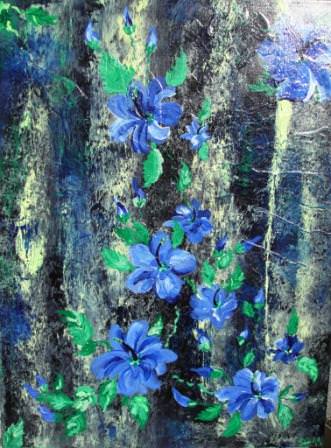  - Acrylbild BLAUER HIBISKUS Acrylmalerei Gemälde abstrakte Blüten Wanddekoration blaues Bild