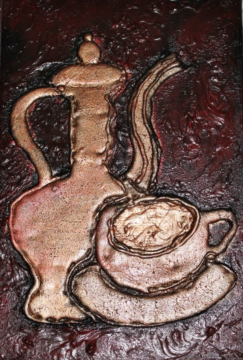  - Collage KAFFEEZEIT handgefertigt Acrylbild Malerei Vintage Industrial Shabby Style Küchendeko 
