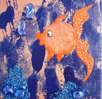  - Acrylbild ORANGENFISCH Acrylmalerei Kinderzimmerbild Kunst Malerei Gemälde auf Leinwand Handarbeit Geschenk zur Geburt  Fisch Tierbild naive Malerei