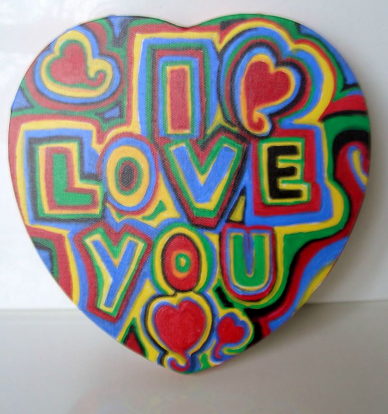  - Acrylbild GRAFFITI  Herz Valentinstag Geschenk Muttertag  Collage Herzbild auf Keilrahmen  Sprüche Liebeserklärung Geschenk für Verliebte   