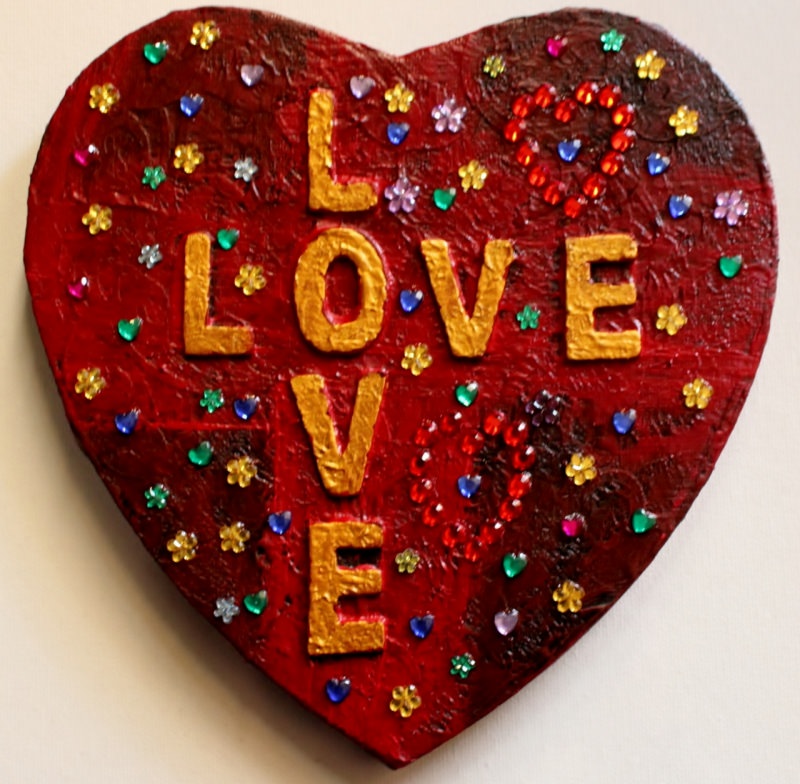  -  Herzbild LOVE LOVE Valentinstag Geschenk Muttertag Acrylbild Collage Bild auf Keilrahmen Herz Liebeserklärung
