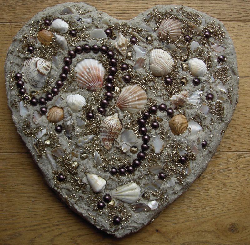  - Muschelbild  STRANDGUT  Collage Geschenk zu Valentinstag Muttertag Herz Herzbild Handarbeit Unikat Badezimmerbild 