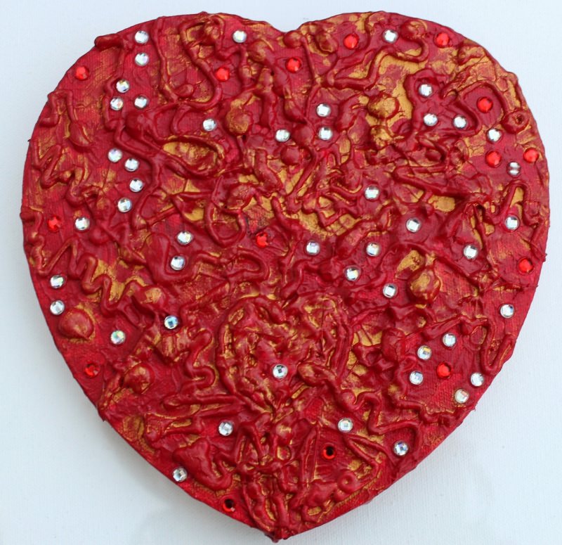  - Acrylbild ROTES GLITZERHERZ  Herz Herzbild Valentinstag Geschenk Muttertag Acrylbild Collage Bild auf herzförmigem Keilrahmen 