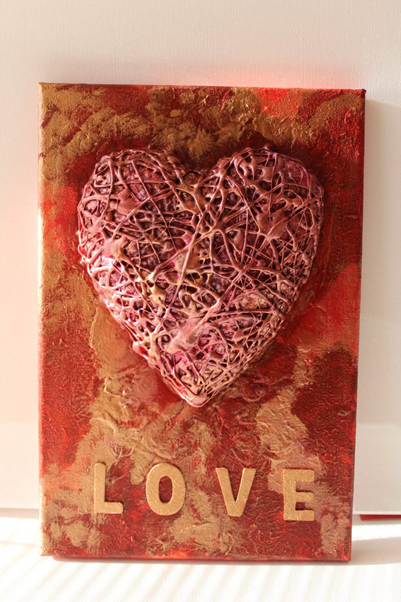  - Acrylbild LOVE Herz Herzbild Valentinstag Geschenk Muttertag Acrylbild Collage Bild Herz Malerei rotes Bild