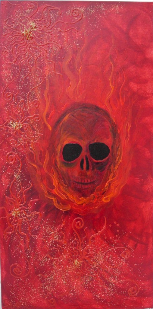  - Acrylbild FLAMING SKULL Acrylmalerei Gemälde abstrakte Malerei Wanddekoration Bild  Kunst direkt vom Künstler Malerei Totenkopf Skull Totenkopf Gothic Totenschädel 